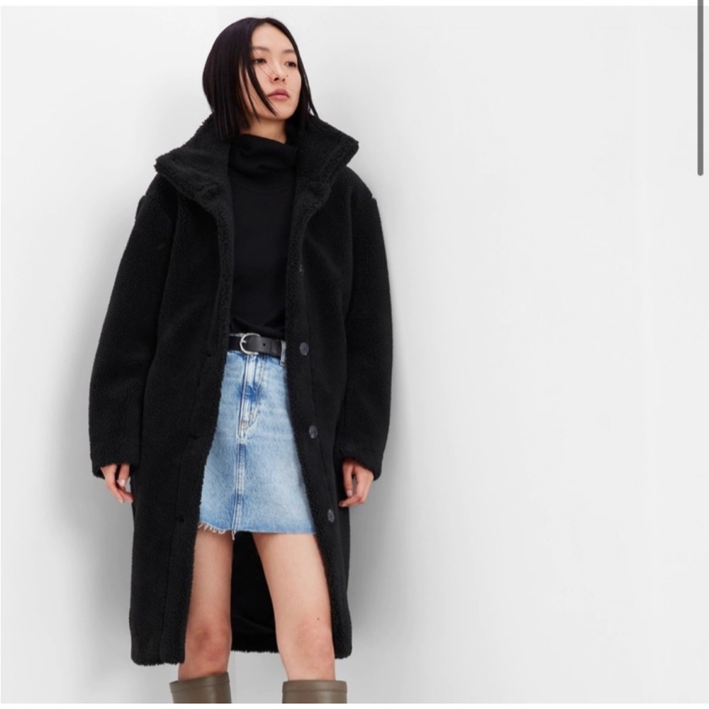 NWOT, Gap Sherpa Long Black Coat, Size XS